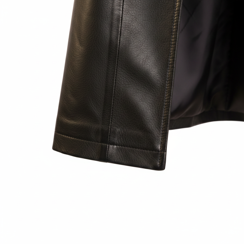 Black Leather Coat – Bottom Hem Detail