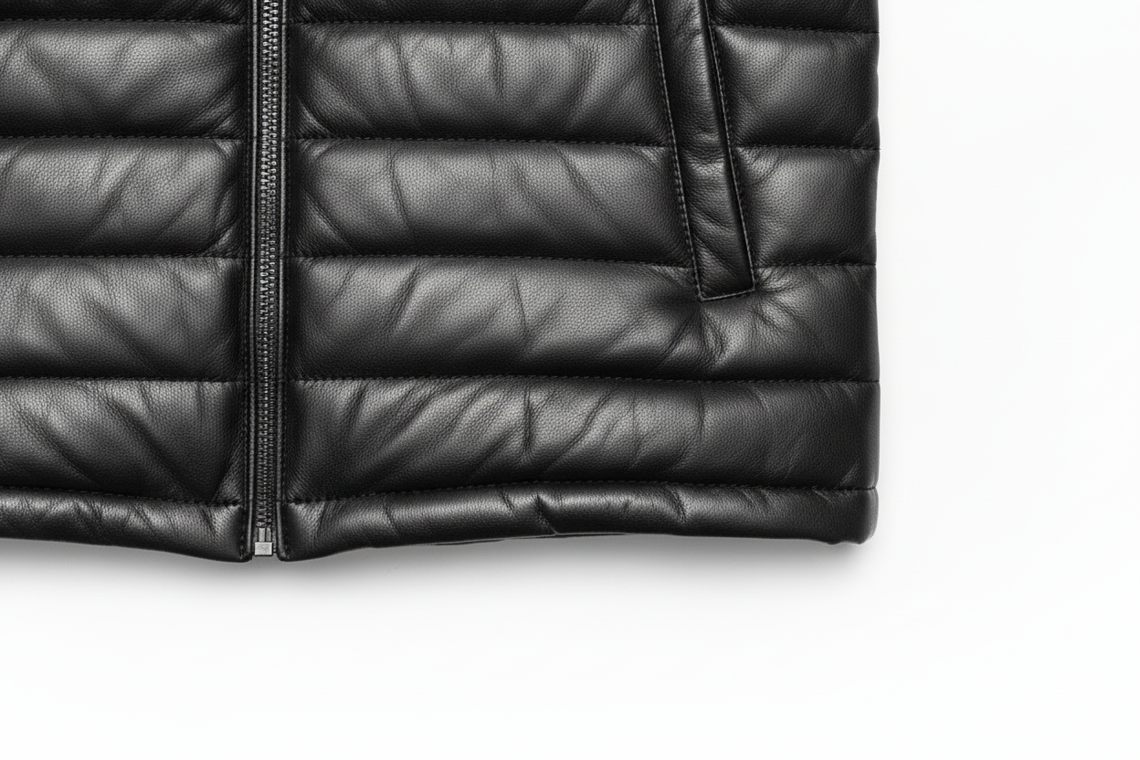 Black Quilted Leather Jacket Bottom Detailing