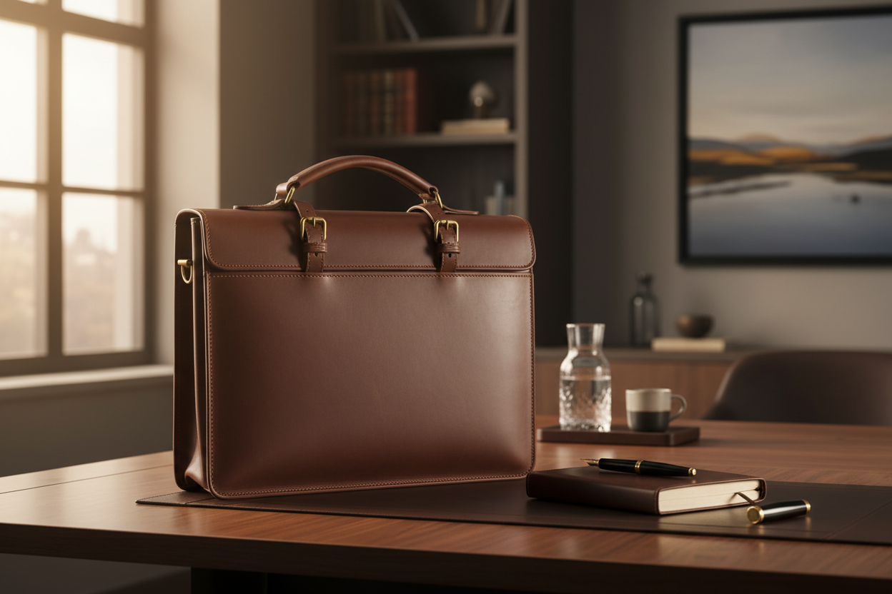 Men's Dark Brown Leather Briefcase - Lifestyle Shot