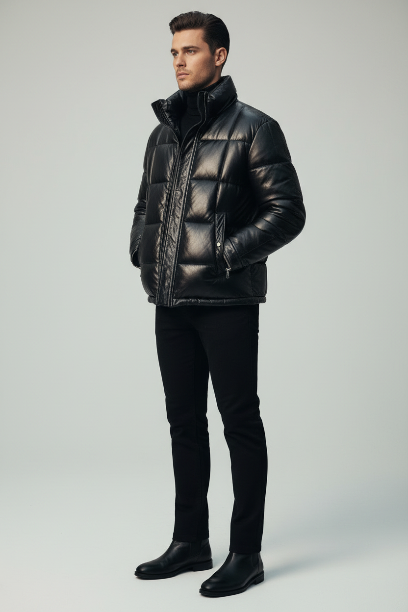 Lambskin Leather Puffer Jacket – Classic Black | Genuine Leather