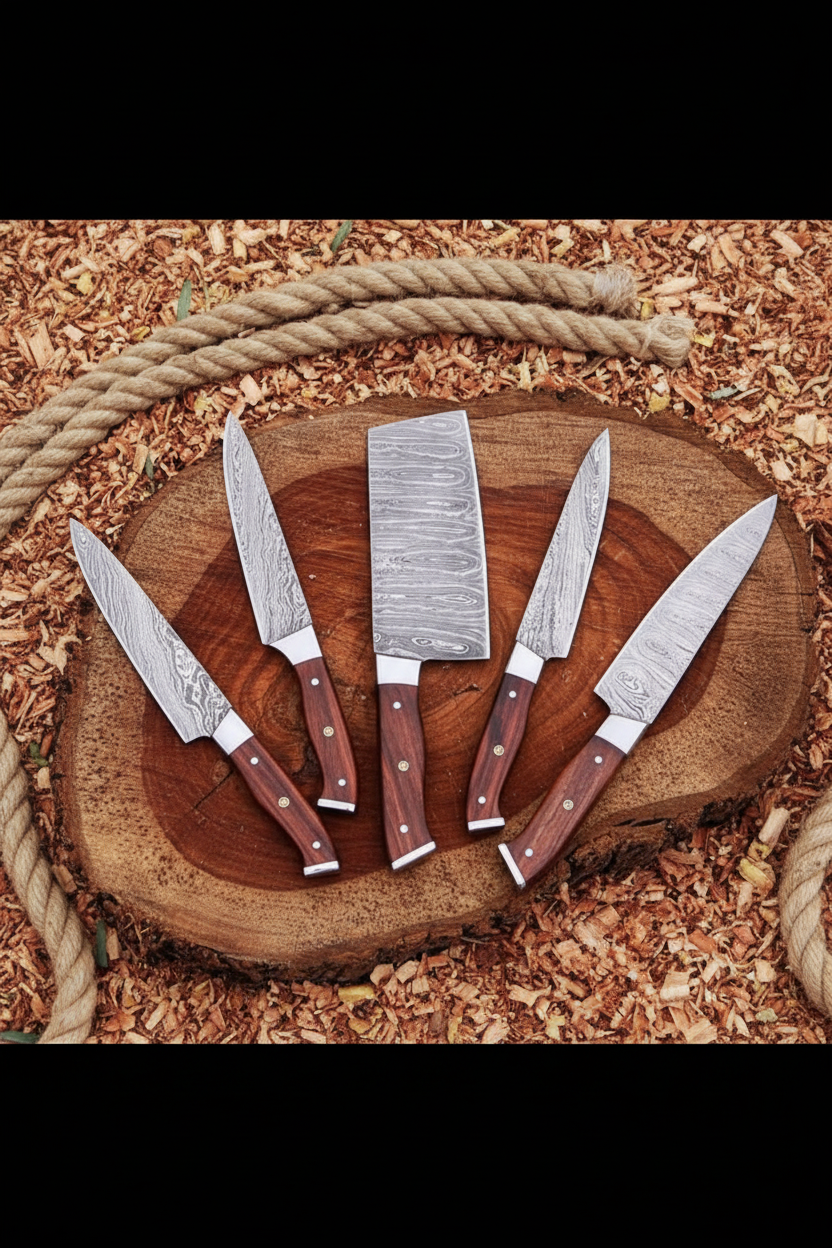 5-Piece Knife Set Fan on Wood Slab