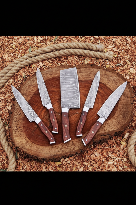 5-Piece Knife Set Fan on Wood Slab
