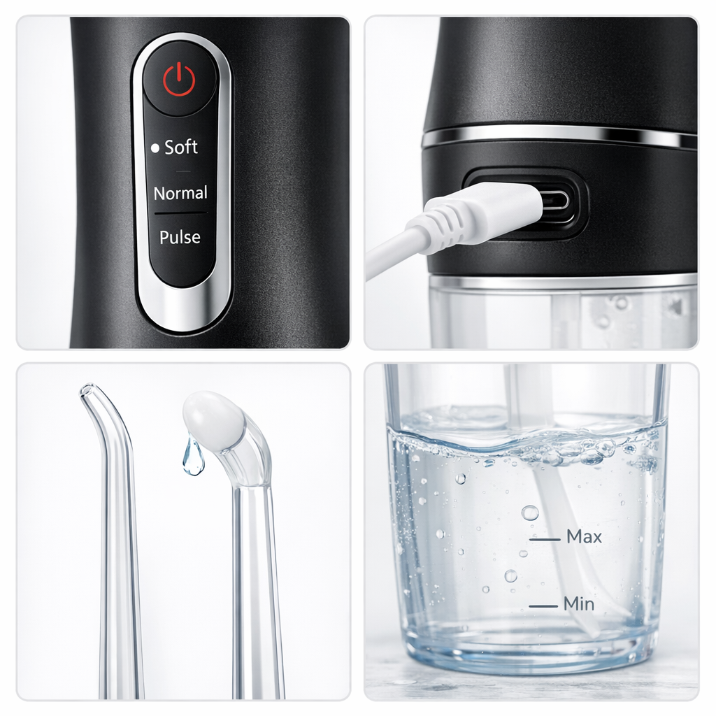 Portable Water Flosser Oral Irrigator – Cordless Rechargeable Dental Cleaner with 3 Modes & 360° Nozzle