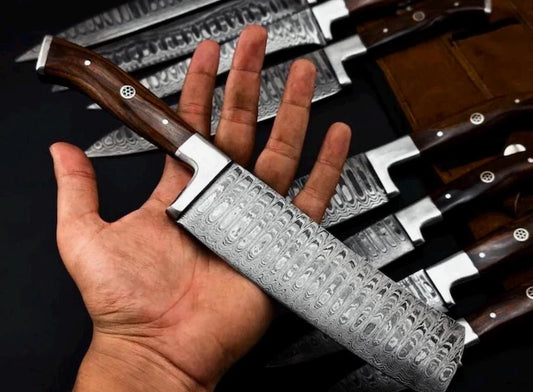 Handmade Damascus Steel 9-Piece Chef Knife Set | Wooden Handle