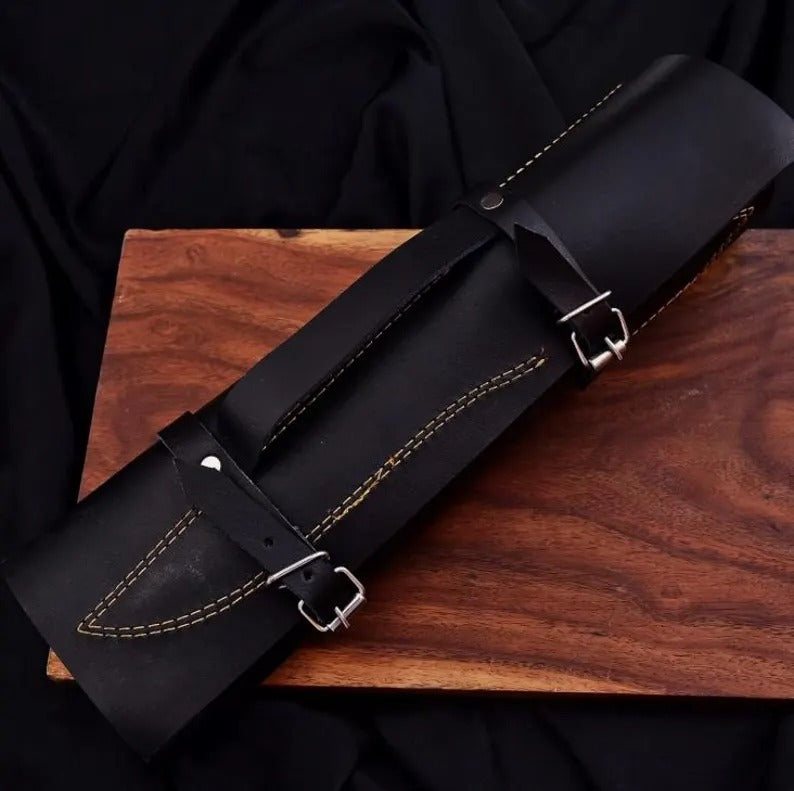 5-Piece Handmade Damascus Steel Chef Knife Set – Leather Sheath Included