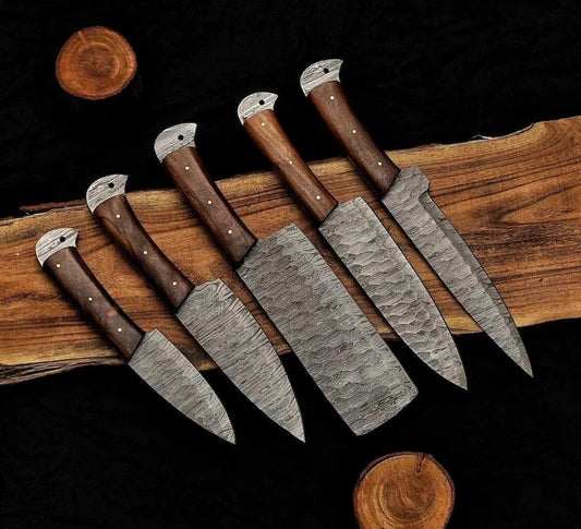 5-Piece Damascus Steel Chef Knife Set – Rosewood Handle
