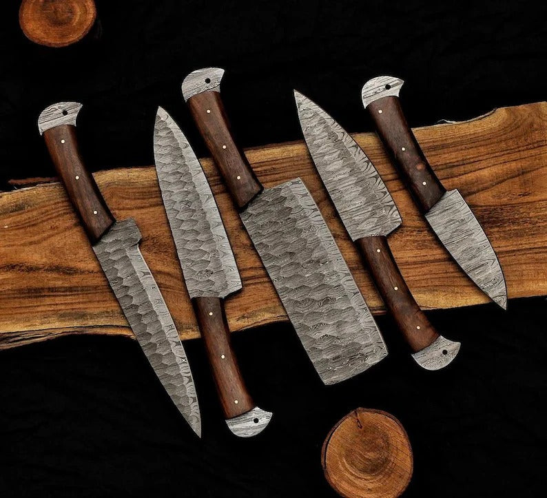5-Piece Damascus Steel Chef Knife Set – Rosewood Handle