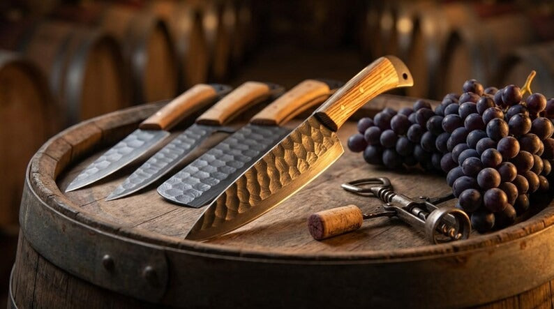 5-Piece Hammered Carbon Steel Chef Knife Set – Walnut Wood Handle