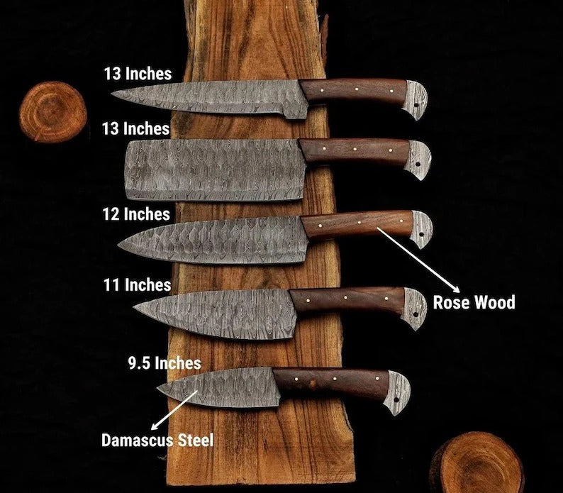 5-Piece Damascus Steel Chef Knife Set – Rosewood Handle