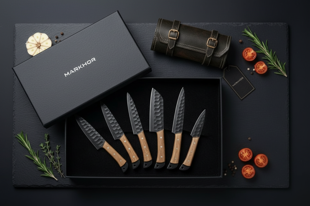 Black Hammered Knife Set Gift Box