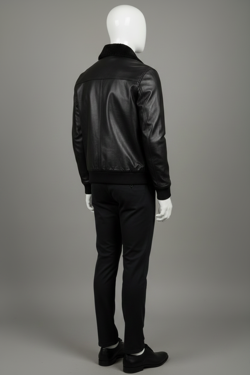 Black Leather Jacket Mannequin Side Angle
