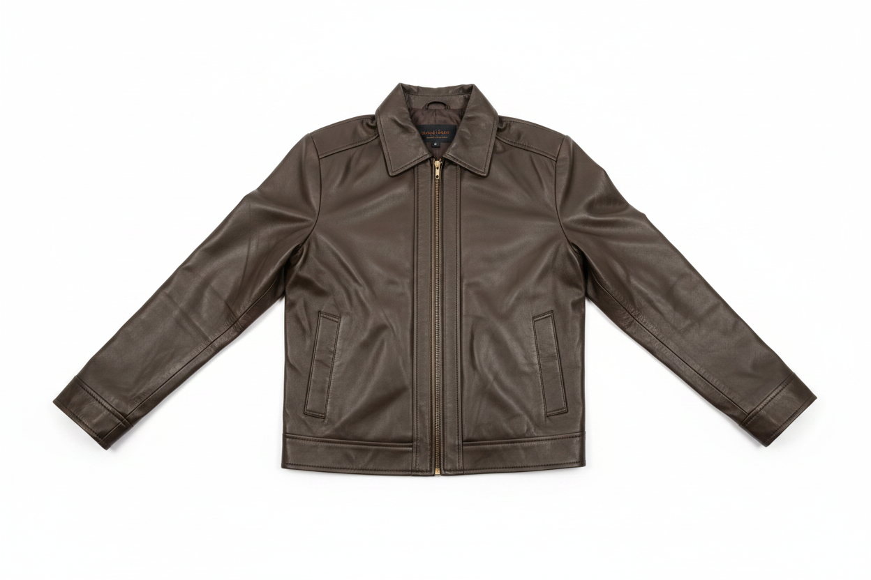Dark Brown Leather Jacket – Flat Lay No Model