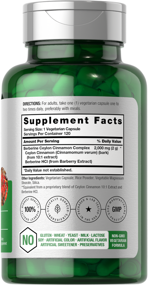 Berberine Plus Ceylon Cinnamon 2000mg | 120  Capsules