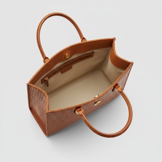 LS04 Tan Croc Tote - Top Down Interior View