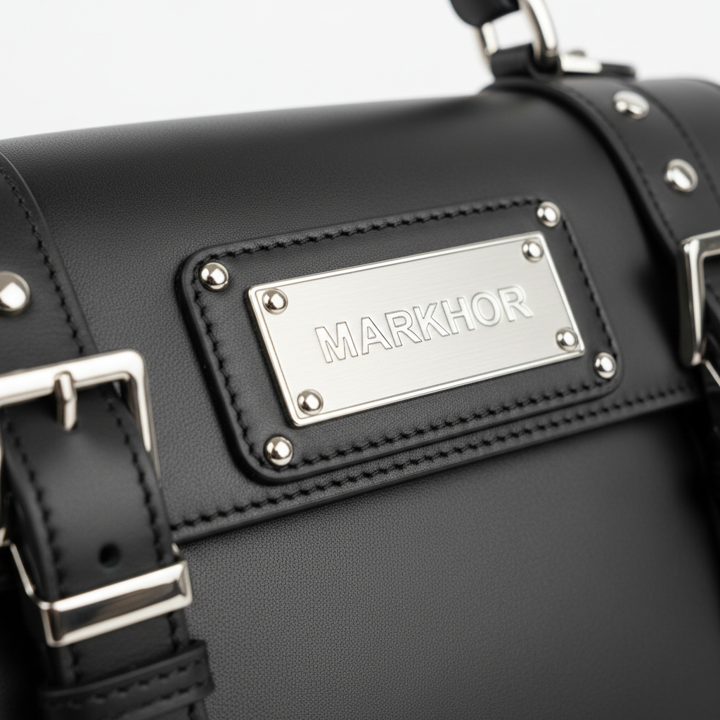 LS02 MARKHOR Logo & Silver Hardware Detail