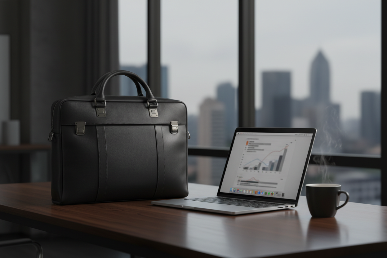 Men's Black Leather Briefcase - Lifestyle Shot