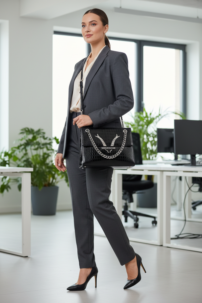 LS06 MARKHOR Black Patent Tote - Lifestyle Shot