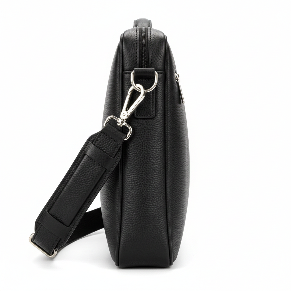 Men's Black Leather Briefcase - Side Angle View