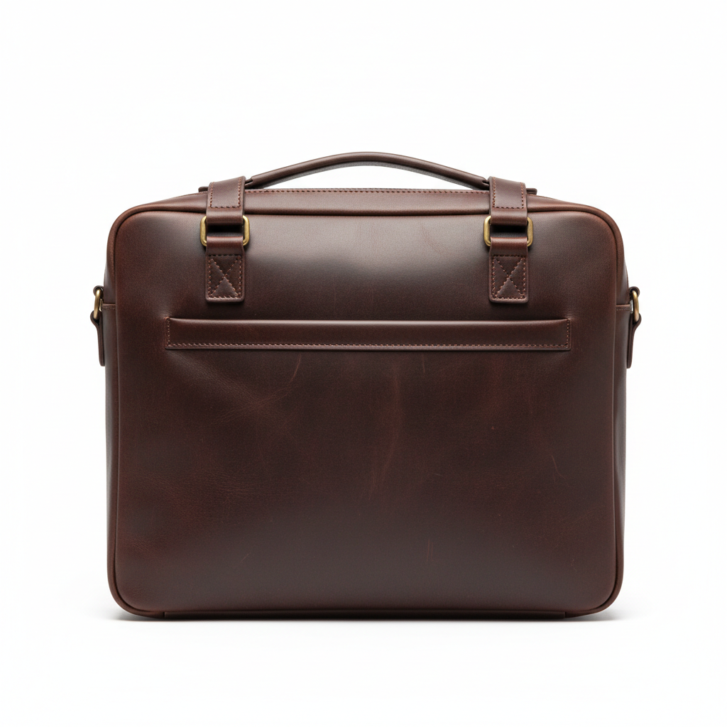 Men's Dark Brown Leather Briefcase - Rear View