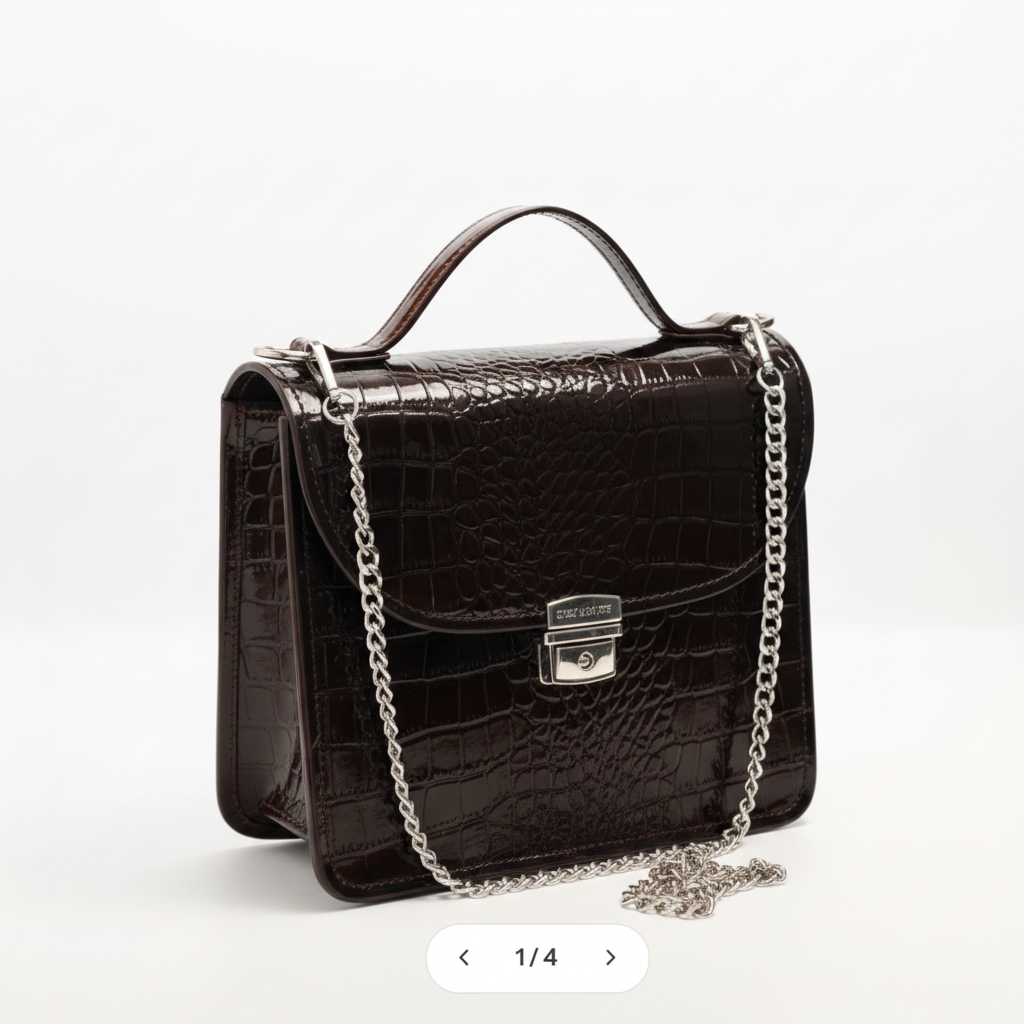 LS09 MARKHOR Dark Brown Patent Croc Crossbody - Main Angled Shot