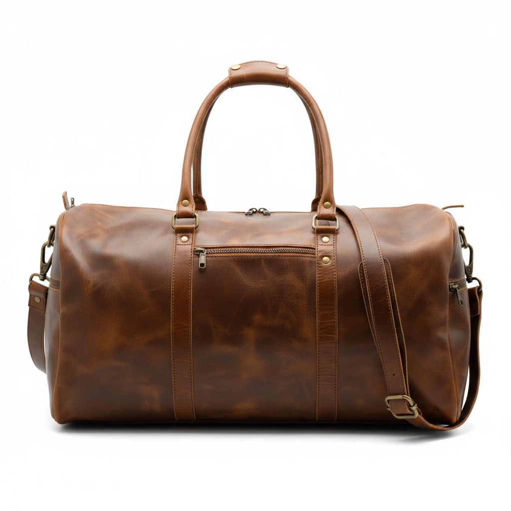 Men's Leather Duffel Bag - Rear View