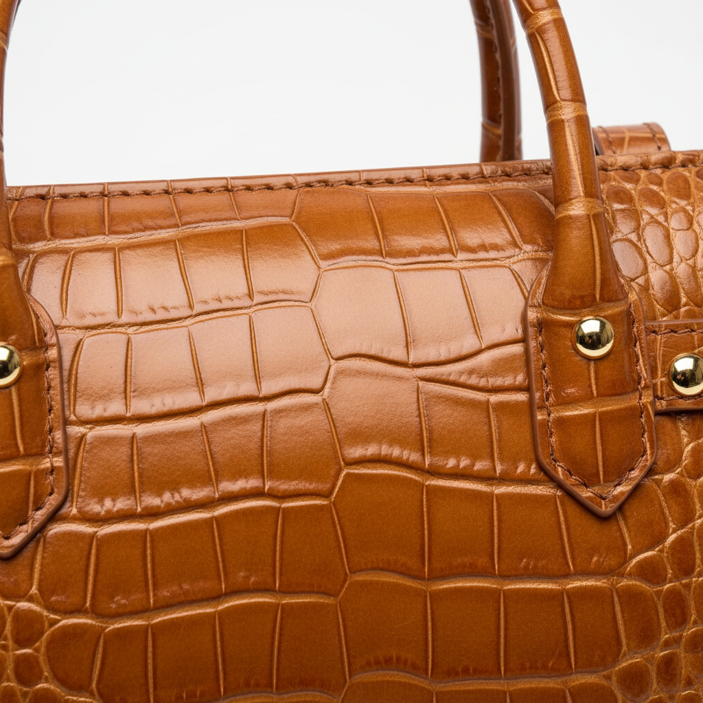 LS04 Tan Croc Leather Texture & Hardware Detail
