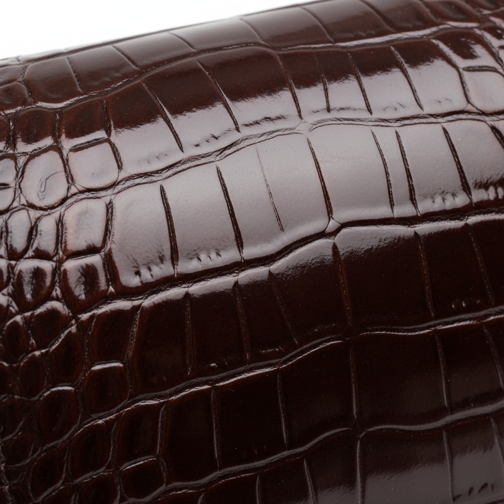 LS07 Dark Chocolate Patent Croc Leather Texture Detail