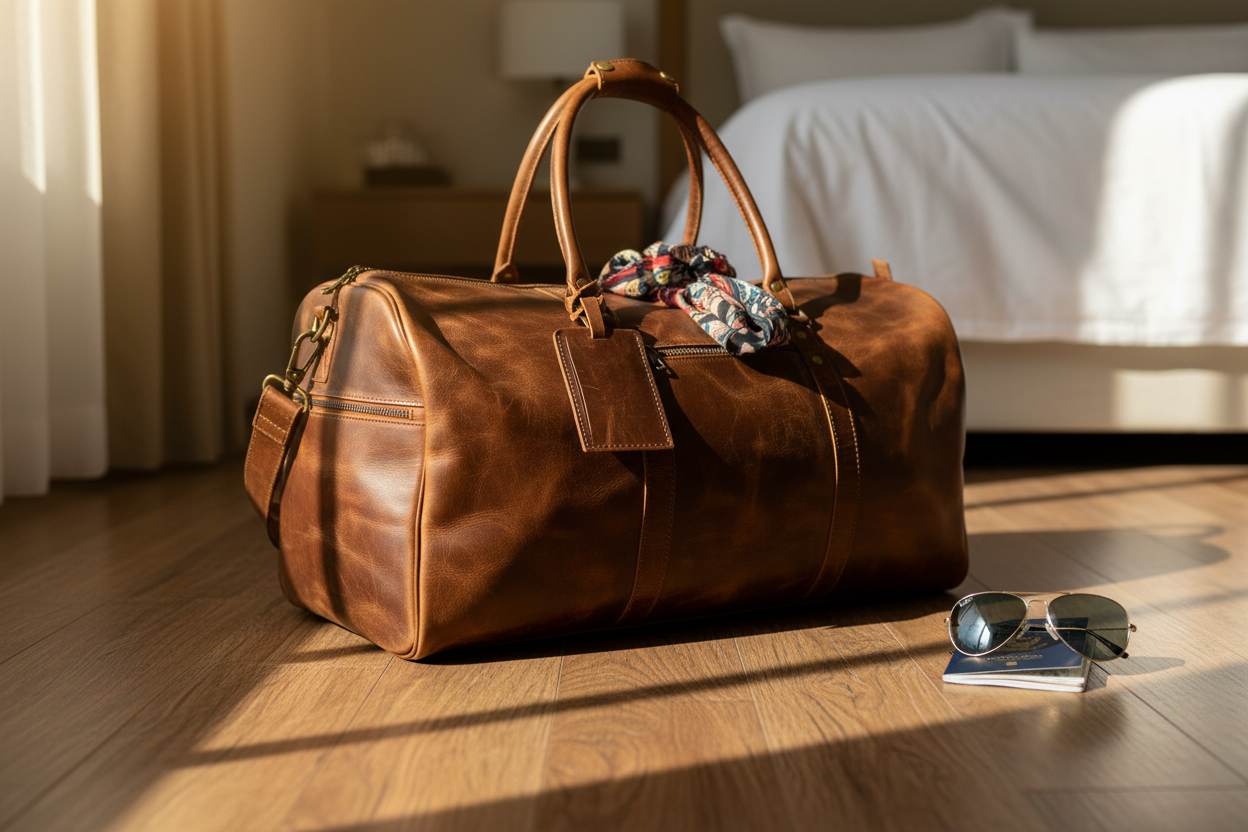 Men's Leather Duffel Bag - Lifestyle Shot