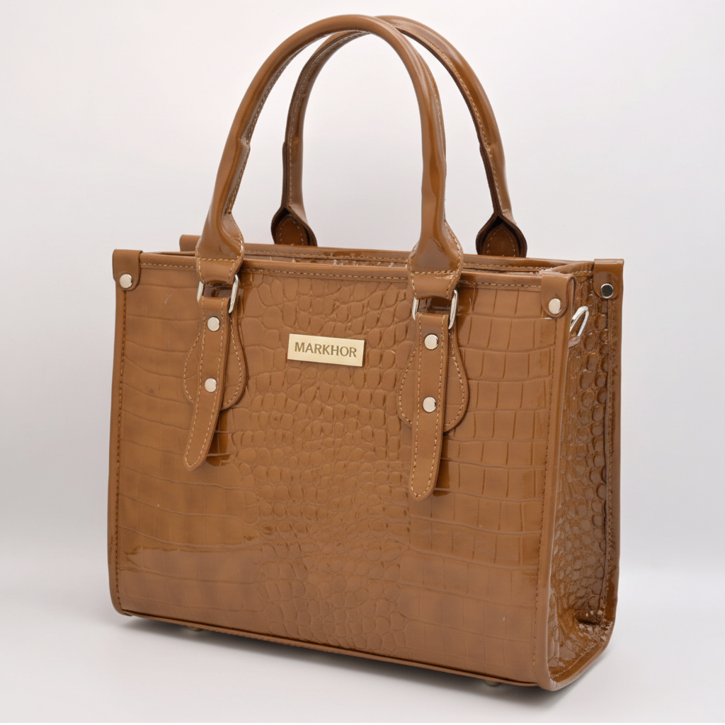 LS04 MARKHOR Tan Croc Leather Tote - Main Shot
