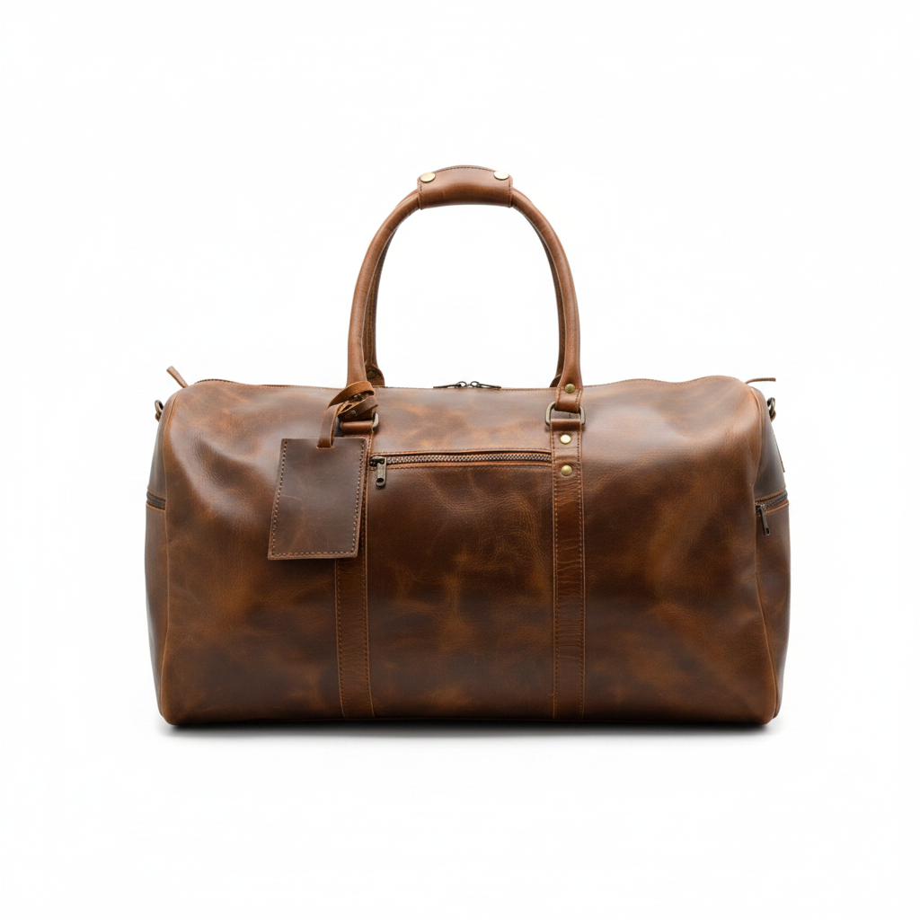Men's Leather Duffel Bag - Front View