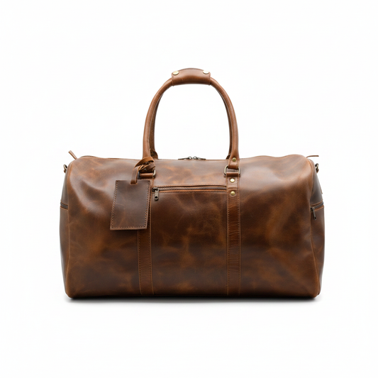 Men's Leather Duffel Bag - Front View