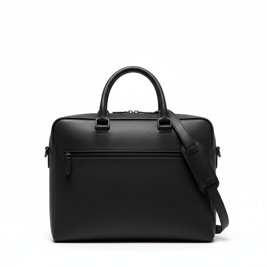 Men's Black Leather Briefcase - Front View