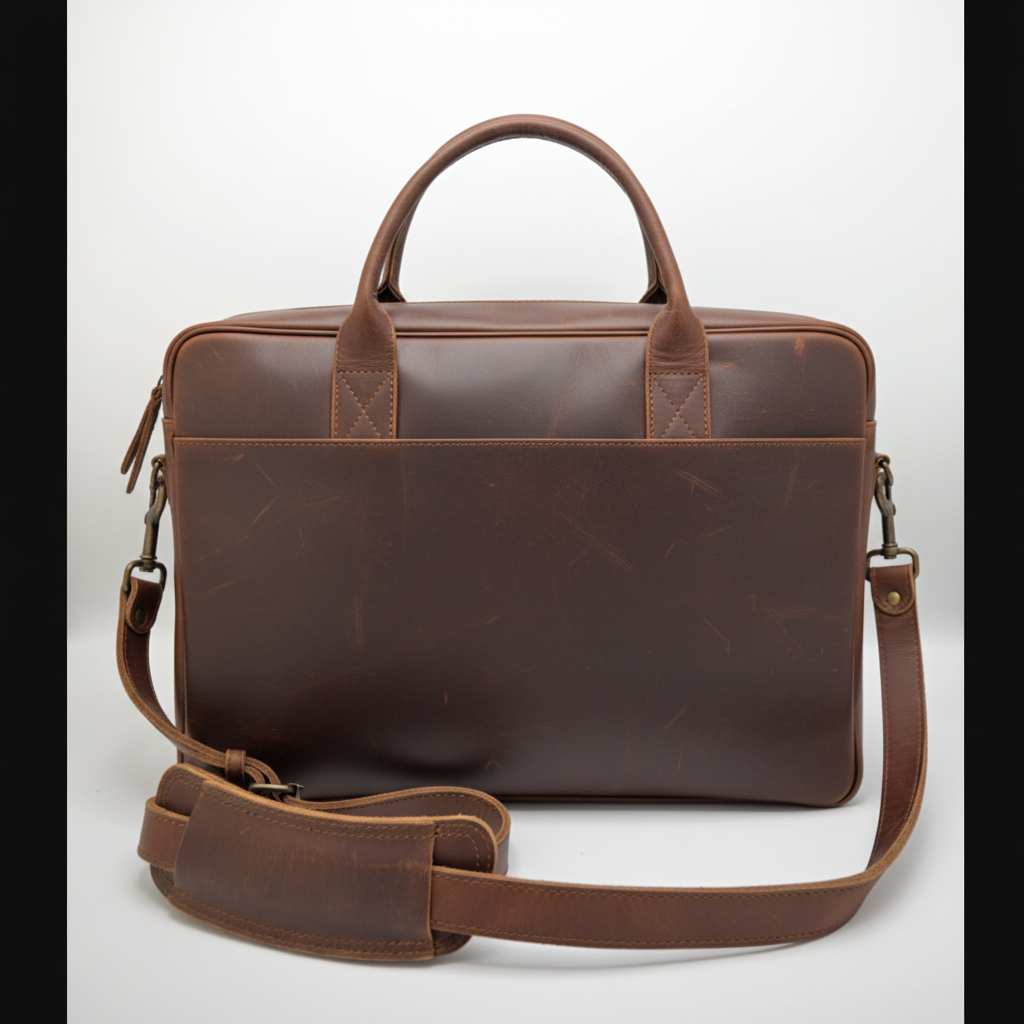 Men's Brown Leather Briefcase - Rear View