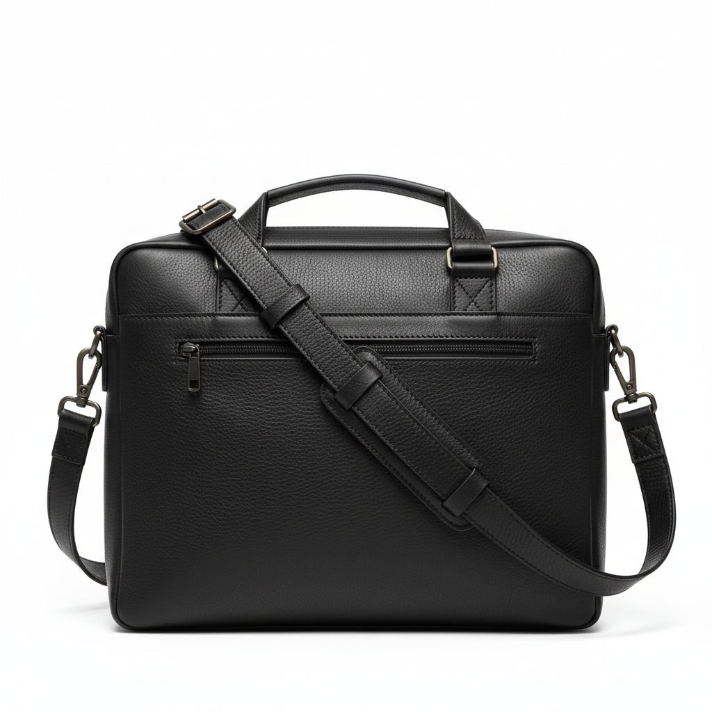 Men's Black Leather Briefcase - Rear View