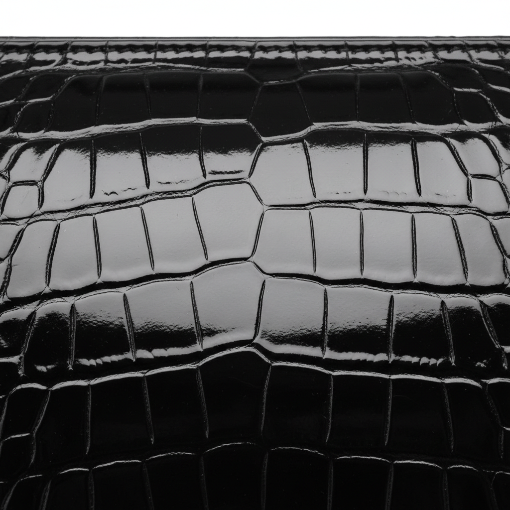 LS06 Black Patent Croc Leather Texture Detail
