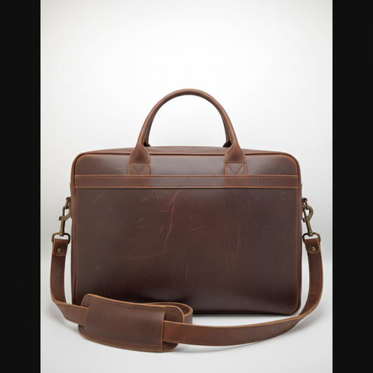 Men's Brown Leather Briefcase - Rear View