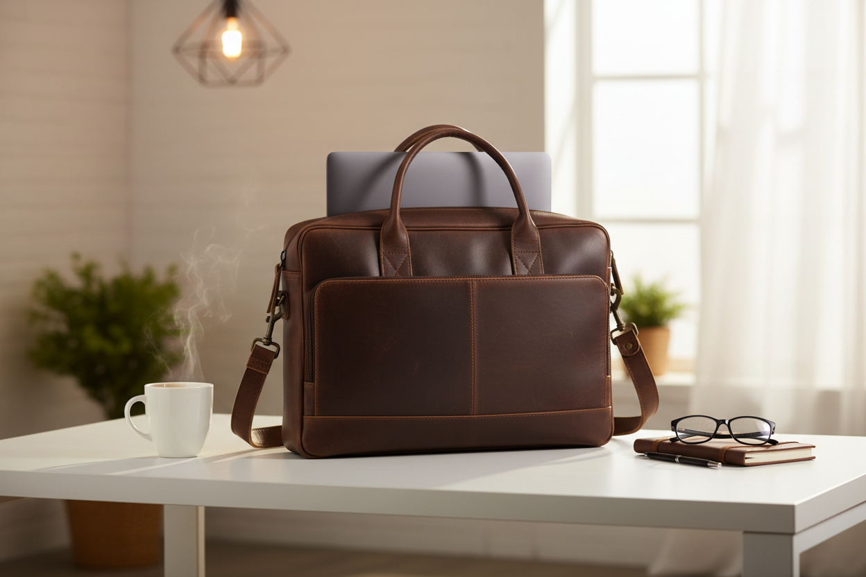 Men's Brown Leather Briefcase - Lifestyle Shot