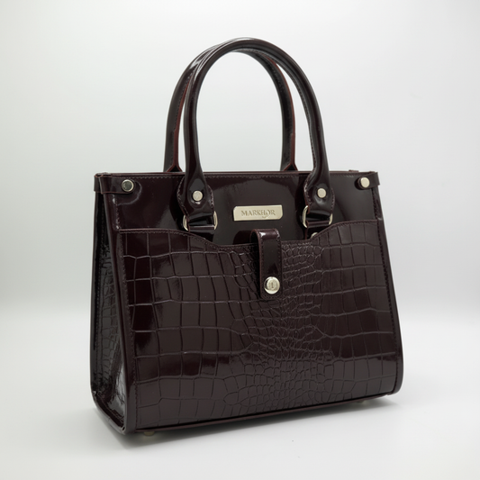 LS05 MARKHOR Deep Plum Patent Croc Tote - Main Angled Shot
